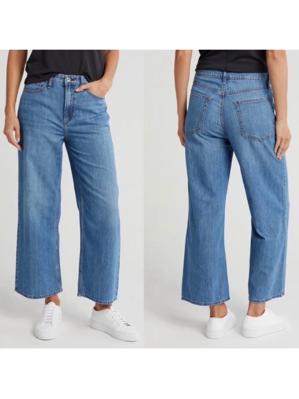 Rag & bone blue denim jeans wide leg lori mid rise cropped pants